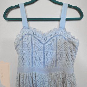 Aqua Lace Sleeveless Frayed Hem Sweetheart Neck Knee Length Dress Sky Blue